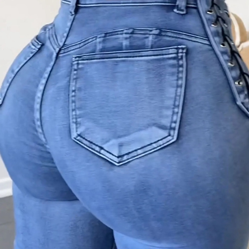 NEW Chic curve women high waist skinny braided jeans